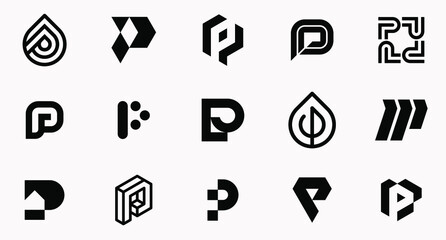 letter P initial modern logo set