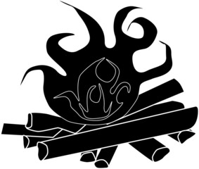 静かに燃える焚き火のシルエット