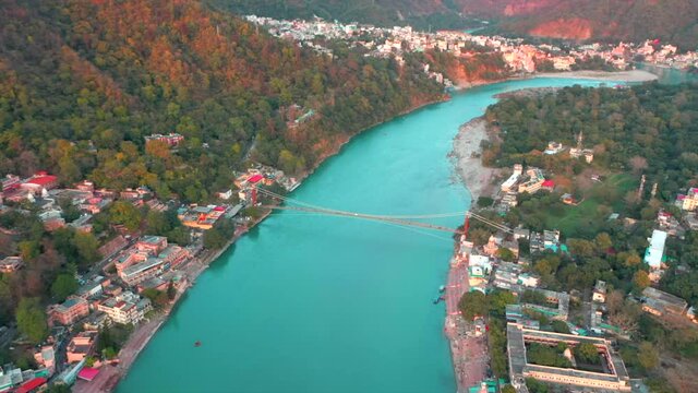 Aerial view of Burhi Gandak River in Bihar, India.