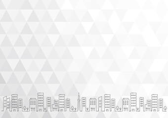 手書き線画のビル街並みとポリゴンの背景　グレー　ビジネスイメージ