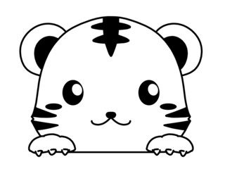 モノクロのかわいいトラの顔のイラスト素材
