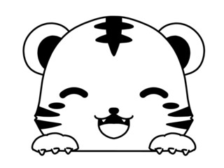 モノクロのかわいいトラの顔のイラスト素材