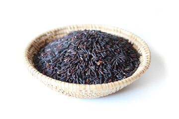 riceberry rice close up isolate healty food on tray with white background