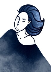 hand drawn illustration of pretty plus size woman isolated on white