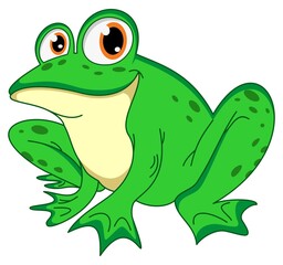 Grüner lachender und sitzender vektor Frosch. Weißer isolierter Hintergrund.