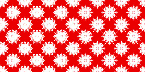 Winter seamless pattern with white snowflakes on red background. Vector illustration for fabric, textile wallpaper, posters, gift wrapping paper. Christmas vector illustration. Falling snow