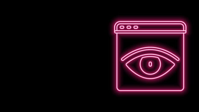 Glowing neon line Browser incognito window icon isolated on black background. 4K Video motion graphic animation
