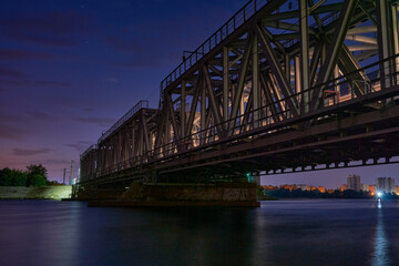Dawn over the railway bridge in Voronezh