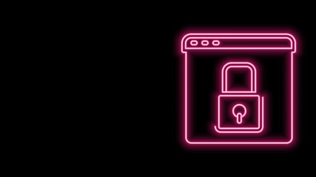 Glowing neon line Secure your site with HTTPS, SSL icon isolated on black background. Internet communication protocol. 4K Video motion graphic animation