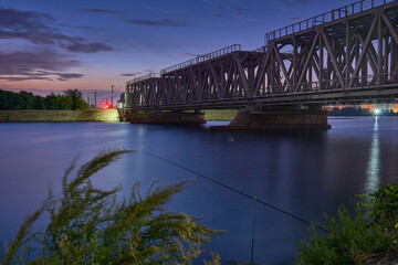 Fototapeta premium Dawn over the railway bridge in Voronezh