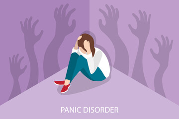 3D Isometric Flat Vector Conceptual Illustration of Panic Disorder, Fear Attack - obrazy, fototapety, plakaty