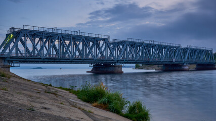 Dawn over the railway bridge in Voronezh
