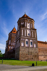 Old beautiful medieval castle fortress with towers. Ancient european architecture