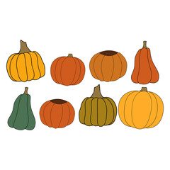 Doodle vector holiday pumpkin set isolated elements
