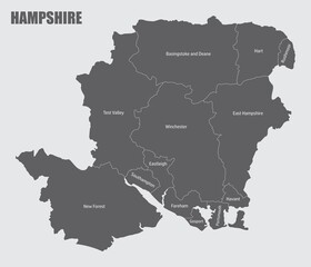 Hampshire county administrative map - obrazy, fototapety, plakaty