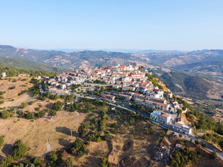Fototapeta na wymiar Aerial View of the Town of Castroregio, near Cosenza, in the South of Italy in Summer in a sunny day