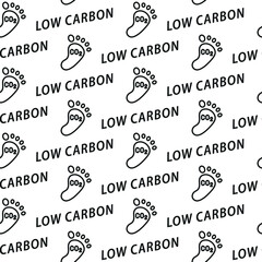 low carbon footprint black and white text seamless vector repeat pattern on white background