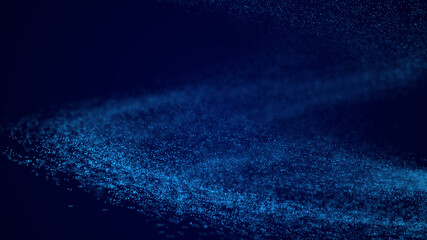 Digital dynamic wave. Abstract futuristic blue background with dots and lines. Big data visualization. 3D rendering.