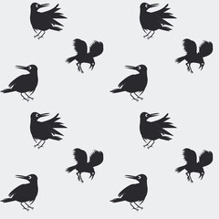 Ravens - black and white pattern - vector. Halloween party banner. Bird world