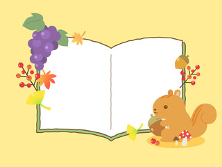 秋　リス　読書　フレーム　枠　ポスター