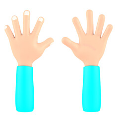 3d render, five finger open cartoon hand