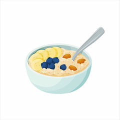 Oatmeal. Porridge with bananas, blueberries and nuts for a healthy breakfast or lunch. Natural ingredients.