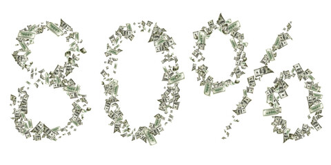 Us dollar bill number 80. Washington American cash. Falling usd money background.