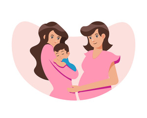 A Mother And Her Child And A Pregnant Woman - Amazing wholesome flat vector illustration suitable for website, mobile apps, mothers day, womens day, design assets, and illustration in general