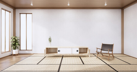 Cabinet wooden design on modern room japanese.3D rendering