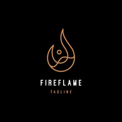 Fire flame with line art style logo design illustration vector template. Creative fire icon