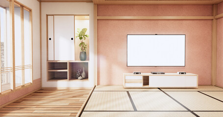 japanese interior of pink sakura living room for editing. 3d rendering