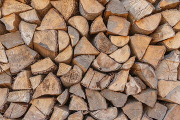 Wood cut logs background. Wooden texture of forest timber.