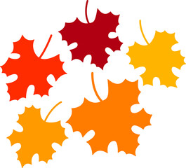 Vector flat design set. Red, yellow, orange silhouettes of autumn maple leaves. Elements for design card, poster, invitation, print.