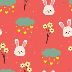 Seamless pattern with cute cartoon bunny for fabric print, textile, gift wrapping paper. colorful vector for textile, flat style