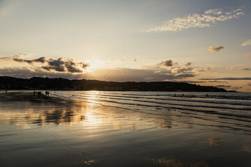 Fototapeta premium Sunset on Hendaye beach, Pyrénées-Atlantiques, Basque Country, France