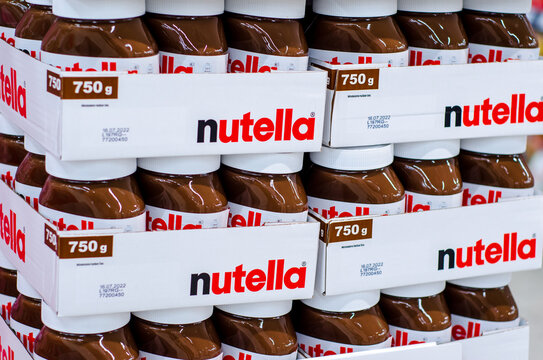 Soest, Germany - August 20, 2021: Nutella Hazelnut Spread for sale