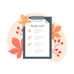 Autumn to-do list on tablet in flat style