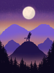 Fototapeta premium Beautiful scenery moon with couple