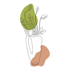 Vase of flowers in one line art style on a white background.