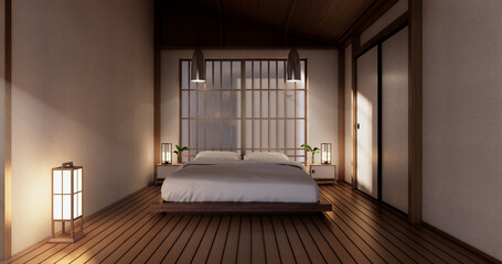 Modern bedroom - japanese style.3D rendering