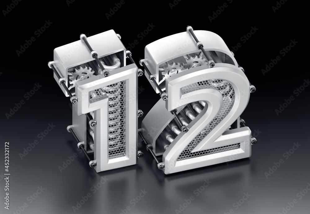 Aufkleber the number twelve. designed in modern steampunk style 3d digits, which are composed to a number twel