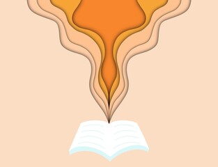 Open book on paper cut background.children imagination concept.
