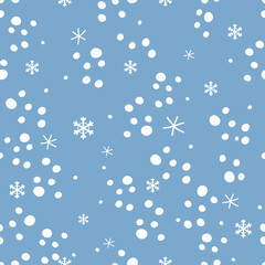 Seamless pattern with falling snowflakes on blue background vector illustration.