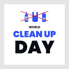 world clean up day cute typography vector for social media, poster and banner with trash illustration.