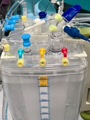 close up of venous reservoir for cardiopulmonary bypass (CPB) in open heart surgery.