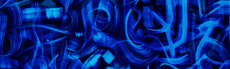 Abstract blue background with graffiti on the wall. Modern banner in neon color.