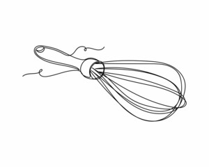 Continuous one line drawing of whisk for mixing for cooking icon in silhouette on a white background. Linear stylized.