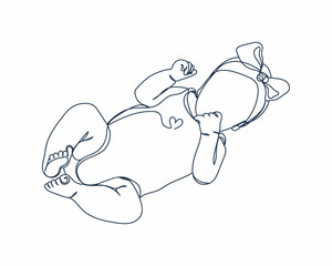 Continuous one line drawing of baby girl icon in silhouette on a white background. Linear stylized.