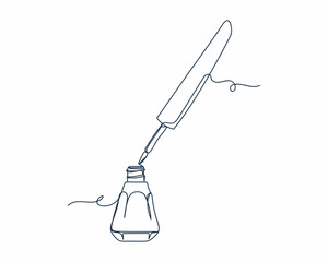 Continuous one line drawing of cosmetic eyeliner icon in silhouette on a white background. Linear stylized.