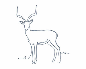 Continuous one line drawing of impala icon in silhouette on a white background. Linear stylized.